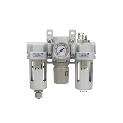 PneumaticPlus SAU300-N03G Compressed Air Filter Regulator Lubricator Combo 3/8" NPT - Poly Bowl, Manual Drain, Bracket, Gauge - style: Poly Bowl - Manual Drain