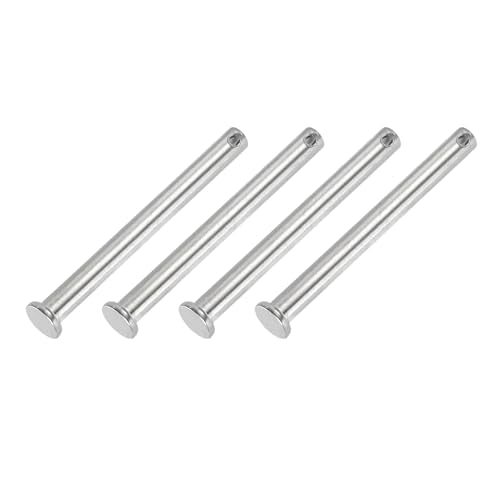 PATIKIL 8 x 80 mm Single Hole Clevis Pins, 4 Pcs 304 Stainless Steel Flat Head Pin for Hitch Pin Lock Link Hinge Systems, Silver - size: 8 x 80 x 74.3 mm