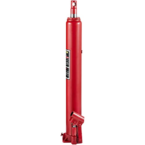 VEVOR 4 Ton Hydraulic Long Ram Jack, Cherry Picker Ram with Single Piston Pump, Manual Engine Hoist Cylinder with Handle and Flat Base, for Garage & Engine Lifting, Red - color: Red