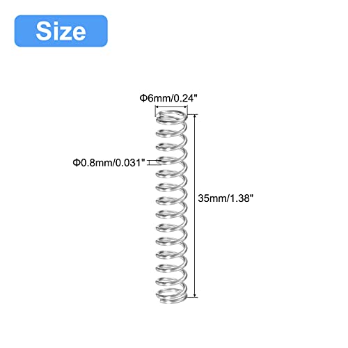 uxcell Compression Spring, 5Pcs 304 Stainless Steel, 6mm OD, 0.8mm Wire Size, 35mm Free Length, Silver Tone - size: 6x0.8x35mm