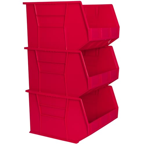Akro-Mils 30270 AkroBins Plastic Storage Bins, 18"x16"x11", Red, 3-Pack - color: Red