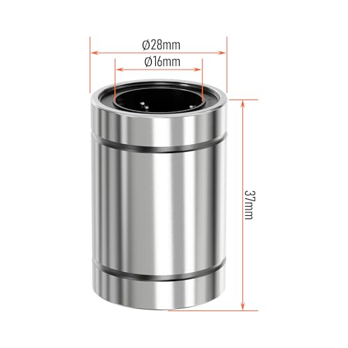 4PCS LM16UU Linear Ball Bearings, 16mm Bore Dia, 28mm OD, 37mm Length with Double Side Rubber Seal Linear Rail for CNC,3D Printer - size: LM16UU Size 16x28x37mm