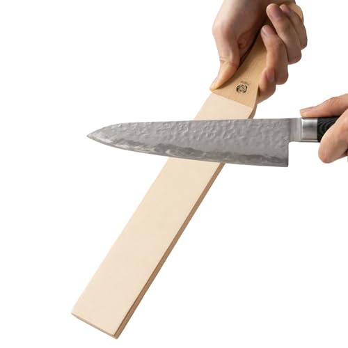 Large Knife Sharpening Leather Strop Kit with 1000 Grit 50% Diamond Paste 15-17 Microns, Green Compound, Double-Sided Paddle Honing Block for Knives, Chisels, Woodcarving Tools