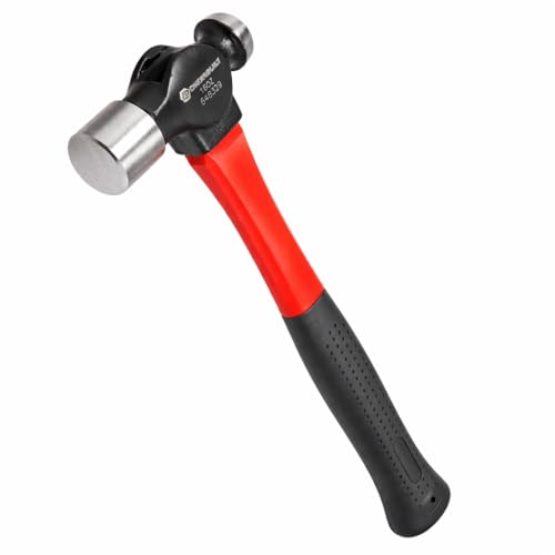 Powerbuilt 16 oz. Ball Pein Hammer with Fiberglass Handle, Shock Resistant and Non-Slip Rubber Handle, Heat-Treated hardened steel - 648329 - size: 16 oz., style: Ball Peen