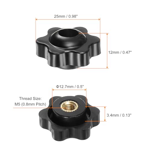 HARFINGTON 10pcs Star Knobs M5 Female Thread 25mm Head Plastic Through Hole Brass Screw-in Clamping Handles Threaded Hand Knobs, Black - color: Black, size: M5 x 25mm