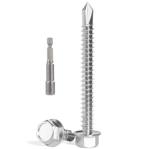 VGBUY 90pcs Self Drilling Screws for Metal,#8 x 2 Inch 410 Stainless Steel Self Tapping Sheet Metal Screws,Self Tapping Screws for Metal,Hex Washer Head - color: Silver Hex Washer Head, size: #8 x 2 inch