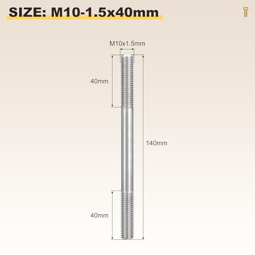 METALLIXITY Double End Threaded Stud Screw(M10x140) SS304 Silver - size: M10 x 140mm