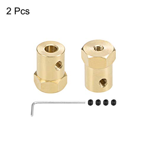uxcell Hex Coupler 5mm Bore Motor Hex Brass Shaft Coupling Flexible Connector for Car Wheels Tires Shaft Motor 2pcs - size: 5mm