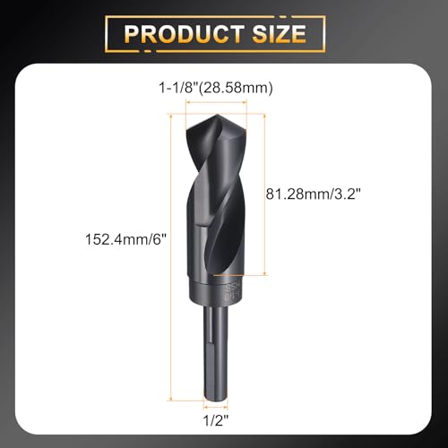 HARFINGTON 1-1/8" Drill Bit 1/2" Reduced Shank 3-Flat 4241 HSS 118° - size: 1-1/8" with 1/2" Shank