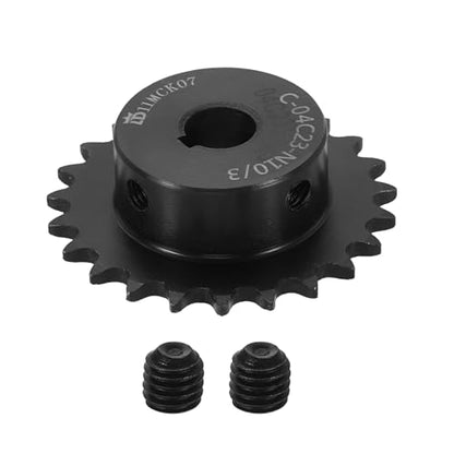 uxcell #25 Chain Roller Sprocket 10mm Bore 49.5mm OD, 23 Tooth C45 Carbon Steel ANSI #25 Roller Sprocket Round Hole with 3x1.4mm Keyway & Set Screws for ISO 04C Chain, Black - size: 10mm Bore 49.5mm OD, 23 Tooth, 3x1.4mm Keyway