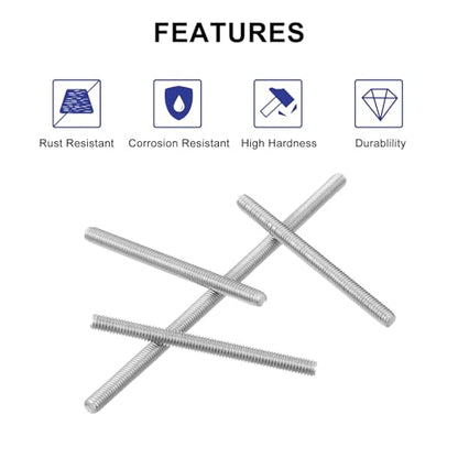 uxcell 8Pcs Fully Threaded Rod, M4 x 50mm 304 Stainless Steel Right Hand Thread Bar Studs M4-0.7 Thread Pitch for Furniture Machinery Assembly - size: M4 x 50mm