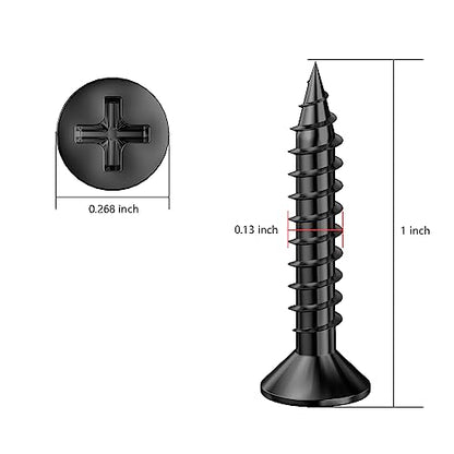 Wensilon (400Pcs) #6x1 Black Wood Screw Quick Metal Self Tapping Flat Head - color: Black, size: #6x1