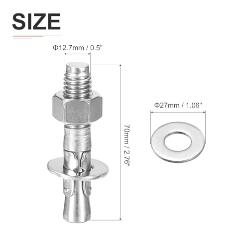 DTGN 1/2" x 2-3/4" Wedge Anchors - 10Pack - Good for Cement and Concrete Wall - 304 Stainless Steel Zinc Plated Screw Bolt Nut Expansion Tube Fasteners - size: 1/2" x 2-3/4"