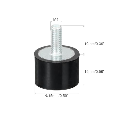 uxcell M4 Thread Rubber Mounts, Vibration Isolators, Cylindrical Shock Absorber with Studs 15 x 15mm 8pcs - size: M4x15x15mm