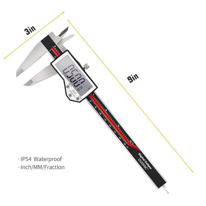 Digital Caliper, 6" Caliper Measuring Tool Extreme Accuracy Waterproof Electronic Vernier Caliper Industrial Stainless Steel Digital, Durable Measuring Tool with Large LCD Screen - color: Red Stainless Steel, size: 6"