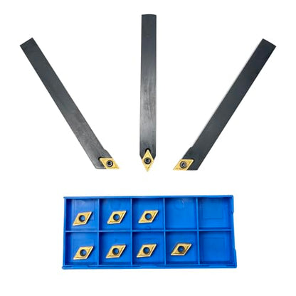 3pcs 3/8"/10mm Indexable Carbide Lathe Turning Tool Holder Set SDNCN1010H07 + SDJCL1010H07 + SDJCR1010H07 with 10pcs DCMT070204/DCMT21.51 Carbide Turning Insert(3/8" 10mm turning holders+DCMT inserts) - style: 3/8" 10mm turning holders+DCMT inserts