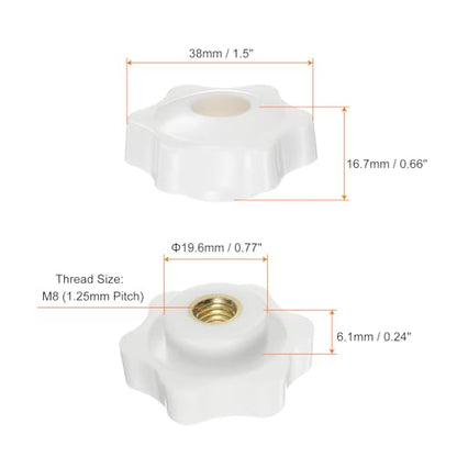 HARFINGTON 10pcs Star Knobs M8 Female Thread 38mm Head Plastic Through Hole Brass Screw-in Clamping Handles Threaded Hand Knobs, White - color: White, size: M8 x 38mm