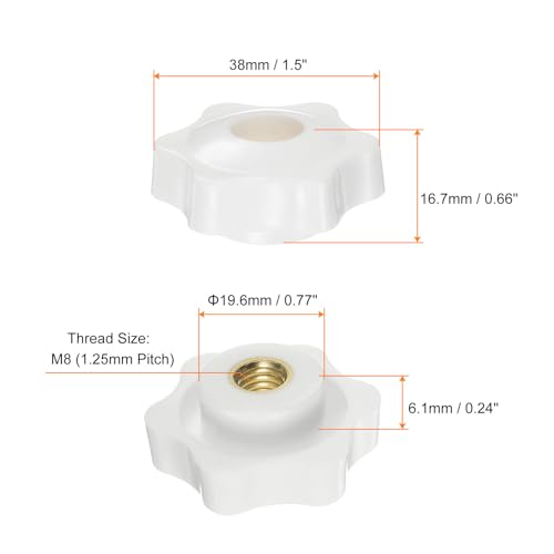 HARFINGTON 10pcs Star Knobs M8 Female Thread 38mm Head Plastic Through Hole Brass Screw-in Clamping Handles Threaded Hand Knobs, White - color: White, size: M8 x 38mm