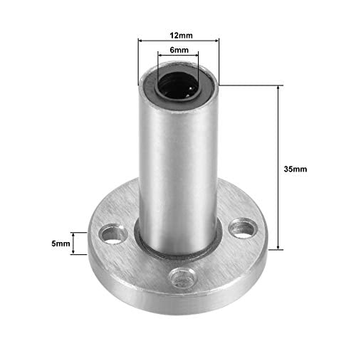uxcell LM6UU Extra Long Round Flange Linear Ball Bearings, 6mm Bore Dia, 12mm OD, 35mm Length(Pack of 2) - size: 6mm