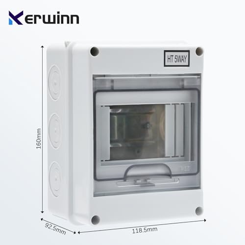 5 Way Distribution Protection Box,ABS/PC Alloy Plastic Transparent Cover Circuit Breaker Box IP66 Waterproof Distribution Box with DIN Rail and Waterproof Connector - size: HT-5