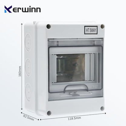 5 Way Distribution Protection Box,ABS/PC Alloy Plastic Transparent Cover Circuit Breaker Box IP66 Waterproof Distribution Box with DIN Rail and Waterproof Connector - size: HT-5