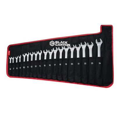 BLACK CANYON Wrench Roll Up Pouch, Waterproof, Wear-Resistant, Wrench Roll with Handle, Wrench Organizer for Manufacturing, Construction - size: 19 Pockets Metric