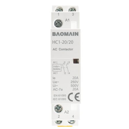BAOMAIN 110V AC 2-Pole 20A Modular Contactor, 2NO, DIN Rail Mount