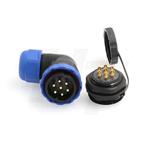 HangTon HE29 7 Pin Plastic Waterproof Wire Connector Threaded Outdoor Industrial Electrical Power Circular Male Female Angled Cable Plug + Panel Socket (7 pin) - size: 7 pin