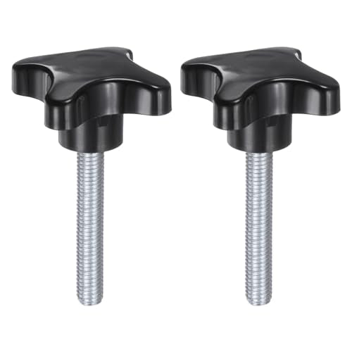 HARFINGTON 2pcs Star Knobs M10 x 55mm Male Thread Plastic 4-Star Stud Knob Hand Tightening Clamping Screw Replacement Threaded Handle, Black - size: M10 x 55mm