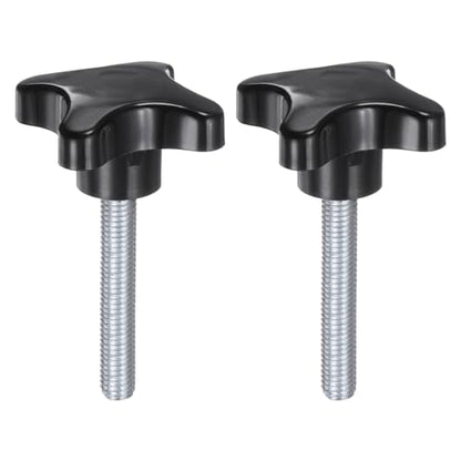 HARFINGTON 2pcs Star Knobs M10 x 55mm Male Thread Plastic 4-Star Stud Knob Hand Tightening Clamping Screw Replacement Threaded Handle, Black - size: M10 x 55mm