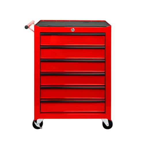 Rolling Metal Tool Chest with 6 Drawers – 20" Steel Tool Cabinet with Ball Bearing Slides, Lockable Storage Organizer for Garage & Workshop – Red - color: Red-6