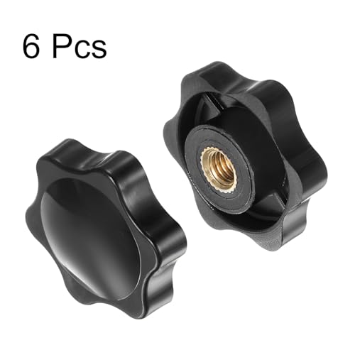 HARFINGTON 6pcs Star Knobs M6 Female Thread 32mm 6-Point Plastic Head Brass Insert Non-Through Hole Screw-in Threaded Hand Knob Clamping Handle, Black - color: Black, size: M6 x 32mm