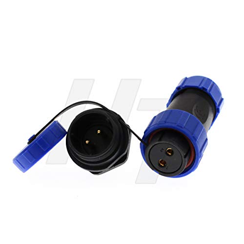 HangTon HE21 Power Industrial Waterproof IP68 Electrical Automotive Circular Connector Female Cable Plug Male Panel Mount Socket (2 pin) (10 Set) - size: 10 set