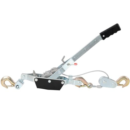 2-Ton Heavy Duty Manual Winch Puller with Dual Gear, 12FT Steel Cable, 3 Safety Hooks & Ratchet Handle for Vehicle Recovery, Lifting, Log Pulling, Construction