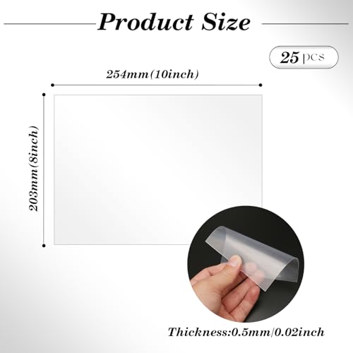 25 Pack Plexiglass Sheets 0.02 Inch Thick, 8" x 10" Thin PET Sheets - size: 8" X 10"