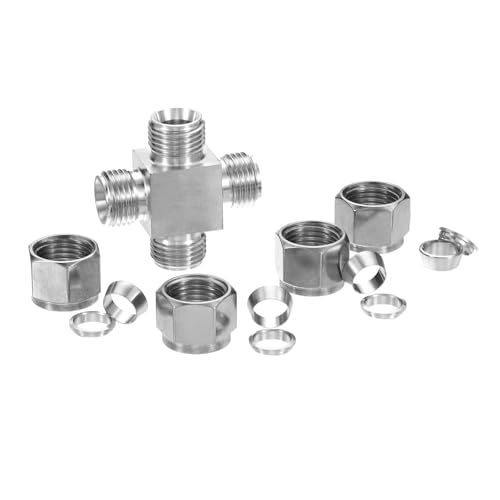 PATIKIL 304 Stainless Steel Cross Compression Tube Fitting 10mm, 3/8" ID, Pipes Adapter for Water Garden Irrigation System, Silver - size: 3/8 Inch