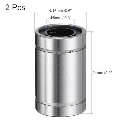 uxcell 2Pcs LM8UU Linear Bearing 8mm Bore 15mm OD 24mm Length Linear Ball Bearings Double Side Rubber Sealed Bearing Steel for CNC Machine 3D Printer Food Packaging Machine - size: 8mm Bore 15mm OD 24mm Length