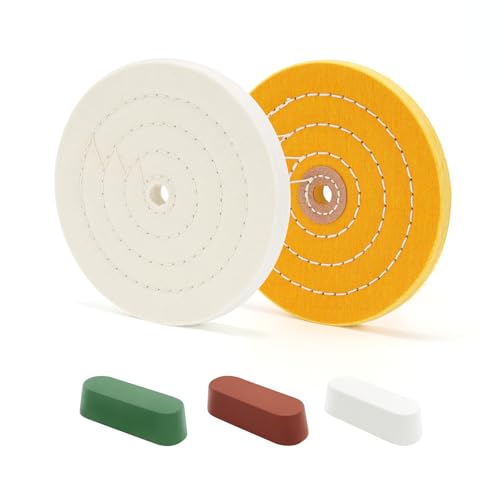 SCOTTCHEN 6inch Buffing Polishing Wheels 1/2" Arbor Hole,Fine (40Ply) / Medium (30Ply) for Bench Grinder,with Buffing Polishing Cutting Compound 3.4 Oz.Kit - color: Multi 5pcs(Fine*1+Medium*1), size: 6 inch