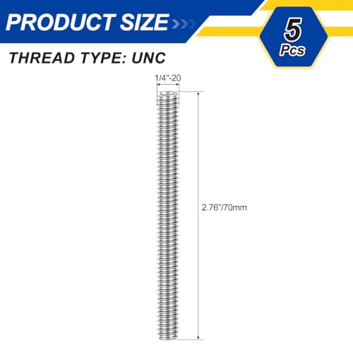 1/4"-20 UNC Fully Threaded Rod 2.76" Length Thread 5Pcs - size: 1/4"-20x2.76"