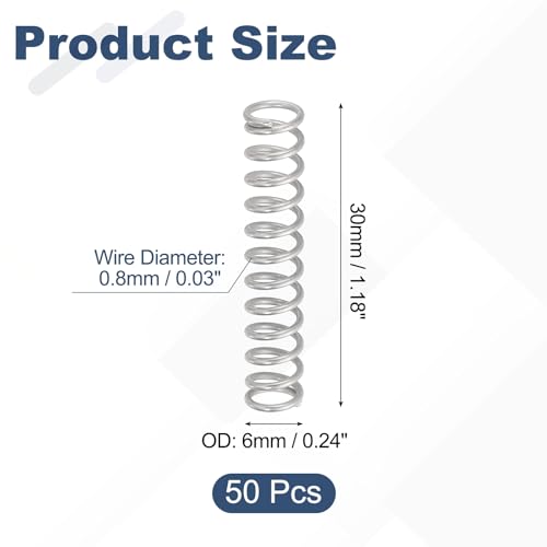 uxcell 50Pcs 304 Stainless Steel Compression Springs,0.8mmWD, 6mm ODx30mm L - size: 6mmx30mm