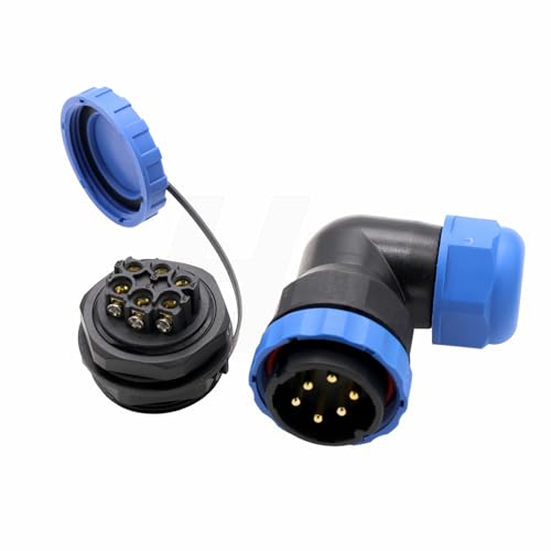 TY28 3 Pin 45A Screw Connection Electrical Power Connector, Female Panel Mount Socket and Male Right Angled 90-Degree Cable Plug, Solder-Free Waterproof Quick-Disconnect for Marine Automotive - color: Panel Mount + 90-degree Plug, size: 3 Pin 45Amp