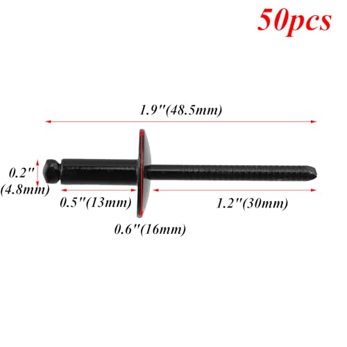 Antrader Blind Rivets, 3/16"x1/2" Stainless Steel Pop Rivet,50Pcs All Black - color: All Black,large Cap, size: 3/16" x 1/2"