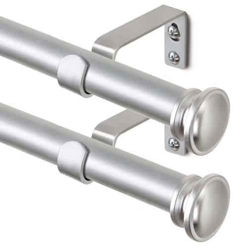 TONIAL Silver Curtain Rods for Windows 2 Pack, 32 to 86 Inch, Drapery Rod - color: Silver, size: 32-86"(2 Pack)