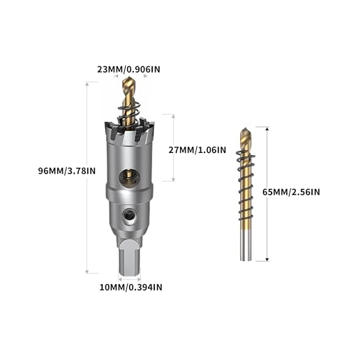 HUHAO TCT Hole Saw Kit 29/32"(23mm),Heavy Duty Tungsten Carbide Tipped Hole Drill Bit with Titanium-Plated Pilot Drill bit,Tipped Hole Cutters for Hard Metal,Alloy,Stainless Steel, Plastic,Iron - size: 29/32"(23mm)