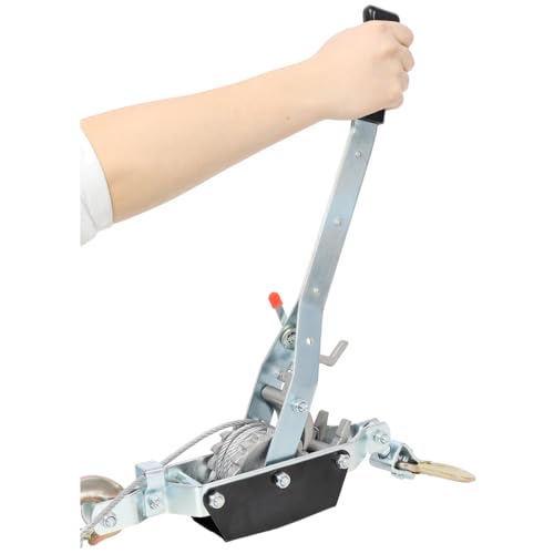2-Ton Heavy Duty Manual Winch Puller with Dual Gear, 12FT Steel Cable, 3 Safety Hooks & Ratchet Handle for Vehicle Recovery, Lifting, Log Pulling, Construction