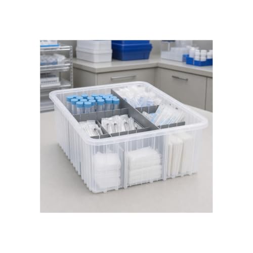 Quantum Storage DG92035 Dividable Grid Heavy Duty Part Organizer Bins - 16-1/2" x 10-7/8" x 3-1/2" - 12 Pack - color: Gray
