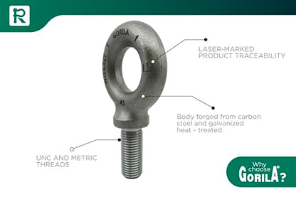 GORILA Lifting Mechanical Shoulder Eye Bolt | 1 1/4" - 7 x 3 | 15050 LBS (6,82 Ton) | Safety Factor 4:1 | Since 1989 - size: 1 1/4" - 7 x 3"