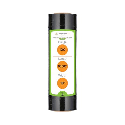 PSBM Dark Black Stretch Wrap, 4 Rolls 18 Inch x 1000 Feet 100 Gauge, Heavy Duty Plastic Wrap Industrial Strength Shrink Film for Moving, Packing & Shipping - color: Black, size: 4 Rolls
