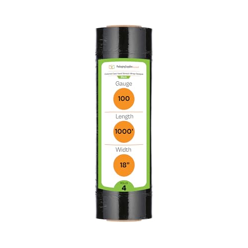 PSBM Dark Black Stretch Wrap, 4 Rolls 18 Inch x 1000 Feet 100 Gauge, Heavy Duty Plastic Wrap Industrial Strength Shrink Film for Moving, Packing & Shipping - color: Black, size: 4 Rolls