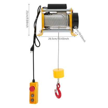 Electric Hoist Winch Portable Electric Hoist with Wired Control, 881lbs Powered Hoists with Long Steel Wire Rope, for Factory, Garage & Warehouse, 98ft Lifting Height, 110V 1000W (Yellow) - color: Yellow